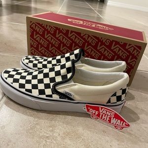 Classic women’s Vans checkerboard white and black slip-on shoes